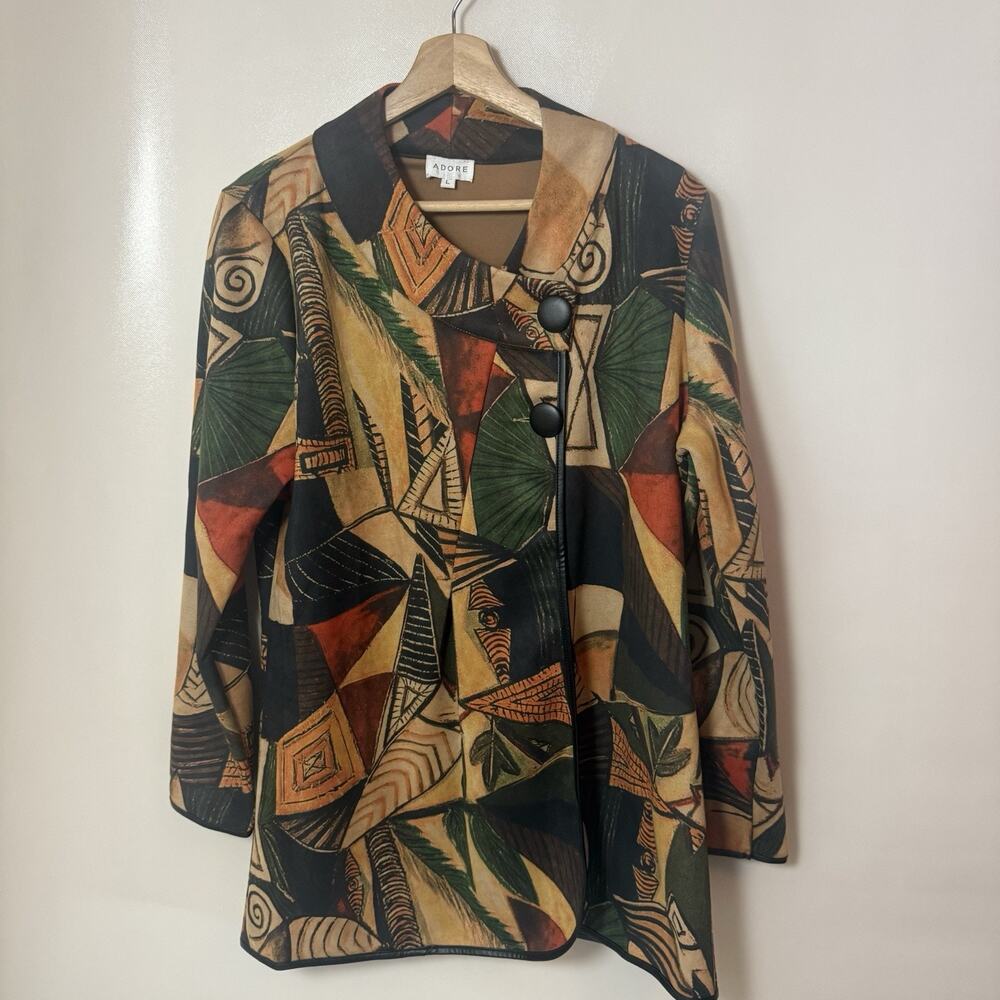 Adore Jacket Button Drape Abstract Art to Wear Geometric Lagenlook Microfiber Lg